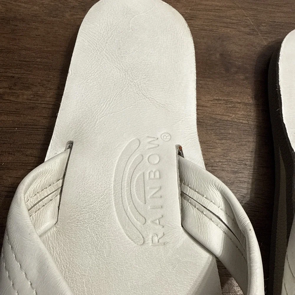 Rainbow Sandals Leather Flip Flops White Mens Size 8.5 - 9.5 Medium Double Layer